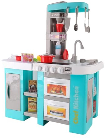Talented Chef Kids Play Kitchen Set, Blue, with Lights & Sounds, Run Water Function, 53 Pieces, Ages 3+