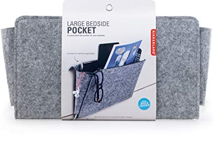 Kikkerland Bedside Pocket Caddy, Large Pocket Felt Storage, Organizer Caddy for Magazine Remotes Phone, Storage Bag Pocket for Bunk, Grey 42 x 21.5 x 2.5 cm