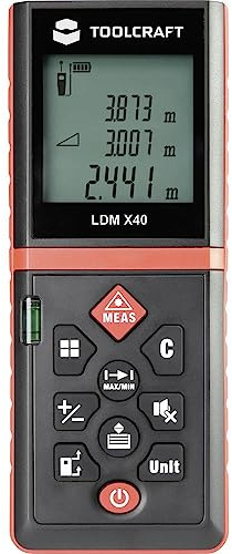 TOOLCRAFT LDM X40 Laser-Entfernungsmesser I Entfernungsmesser 40m I präzises Messen I Laser-Messgerät I digitales Distanzmessgerät I BAU-Laser-Entfernungsmessgerät I Additions- und