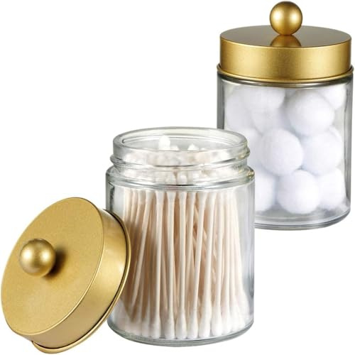 Boticario - Organizador de almacenamiento para baño, organizador de almacenamiento para encimera, bonito dispensador de vidrio con tapa, para hisopos de algodón, sales de baño, banda para el cabello