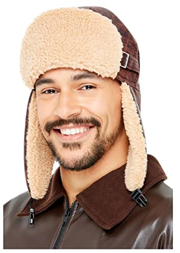 Smiffys Pilotenmütze, Braun, Pelzbesatz