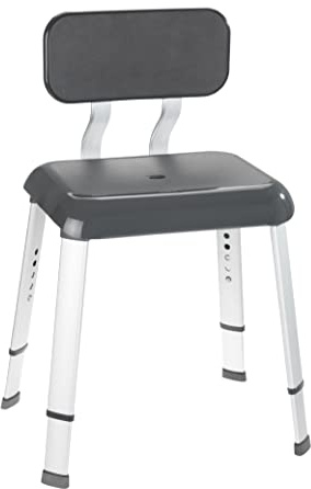 WENKO Badhocker mit Rückenlehne Secura Premium - Duschhocker, bis 130 kg Tragkraft, Polypropylen, 50.5 x 42 x 46.5 cm Grau