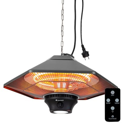 blumfeldt Heat Hexa - Infraröd värmare, Uteplatsvärmare, Elvärmare, Värmeeffekt: 800/1200/2000 Watt, IR ComfortHeat, Halogenvärmeelement, LED-belysning, Pekskärm, Färg: brons