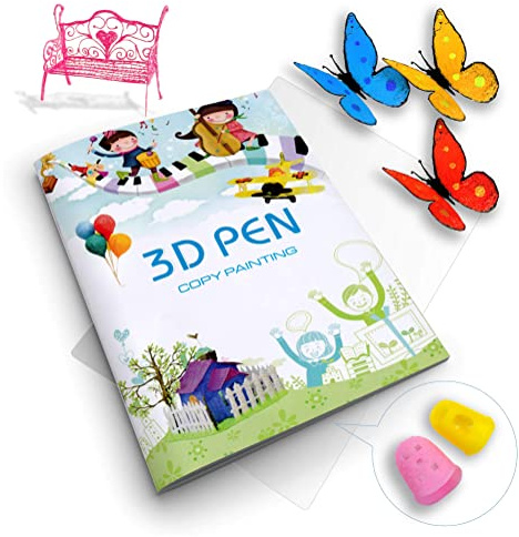 Livre de dessin d'impression 3D, 40 modèles de papier épais réutilisables colorés avec plaque transparente, modèle de peinture, stylo 3D, cadeau de bricolage (Happy Chlidhood)