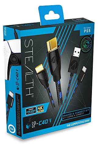 STEALTH SP-C40V Connect & Charge Kit Including 2 Meter, Braided 4k/8k Ultra HD Cable and Controller Cable Compatible with PS5