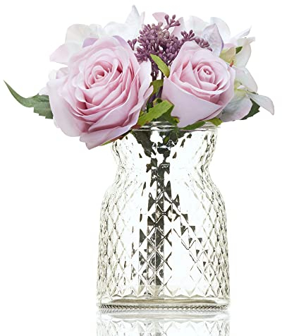 Wrenbury Small Flower Vase Clear 14cm – Decorative Waisted Bud Vase Jar for Flowers Posy Peony Tulips – Mini Container for Flowers for Mum