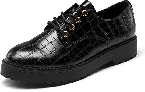 DREAM PAIRS Scarpe Oxford Donna Scarpe Stringate Derby Donna Nero/Croco SDOX2202W-E Gr??e 41 (EUR)