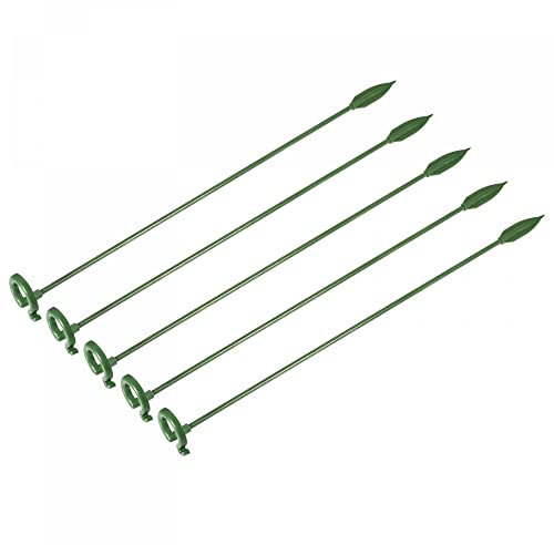 sourcing map Plant Support Stakes Plastic 10.6 Inch Single Stem Ring Clips for Garden Plants Flowers, Green Pack of 5