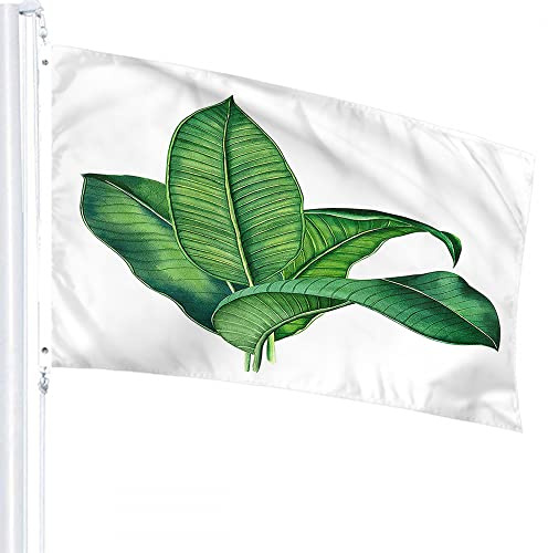 Bandera de hoja de palma de 4 x 6 pies, naturaleza tropical botánica, árbol de plátano, hojas, banderas al aire libre, grandes carteles de bienvenida, patio, jardín, decoración de césped, verde