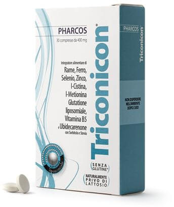 PHARCOS® Triconicon Integratore Alimentare per la Caduta dei Capelli Stagionale e la Fragilità Ungueale - 30 Compresse da 422 mg - Rinforza Capelli e Unghie