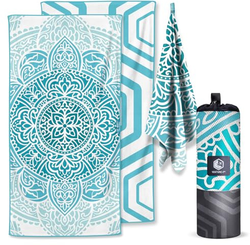 VENTURE 4TH Microfiber Beach Towel: Quick-Dry, Compact, Sand-Free, Absorbent, Sandproof and Lightweight - Perfect for Camping, Beach, and Roadtrips (Ocean Mandala Design | 35x78 inches)