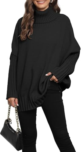QUNERY Maglione Donna Oversize Dolcevita Pullover Autunno Inverno Morbido e Comodo Maglione e Allentato da Casual A-Nero