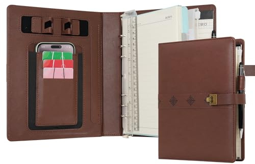 WASON A5 Carnets et journaux notes en PU à reliure avec stylo Papier rechargeable Porte-documents amovible Bloc-notes pour l'organisation de voyages d'affaires planificateur scolaire(Café)