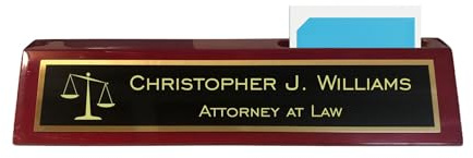 Personalized Lawyer Attorney Name Plate for Desk Rosewood Finish with Scales of Justice Custom Text Business Office Gifts Graduation Gift