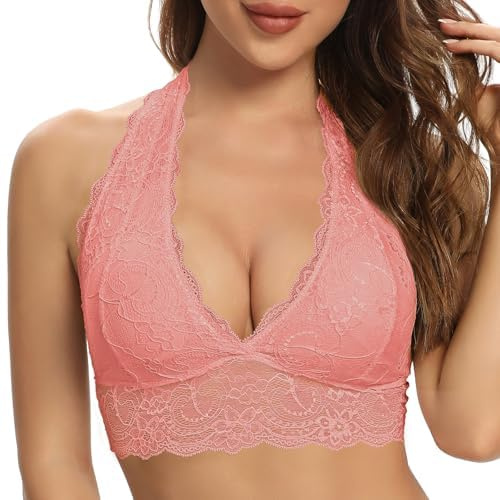 SHEKINI Reggiseno a Fiori per Donna Halter Bra Reggiseno a Triangolo Elegante Imbottito Bralette in Pizzo Reggiseno a Bustino Top Reggiseno Senza Ferretto Reggiseno Comodo… | Imbottitura rimovibile, sexy, crop top