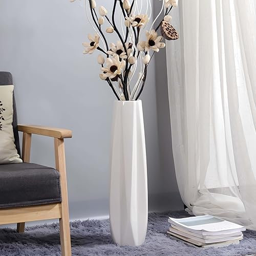 JIDOFUE Weiße Keramik Vase 24 Inches/60 cm Tall Floor Flower Vase Große Vasen für Tisch Centerpieces Vase Regal Home Decor Halter Dekorative Wohnzimmer Getrocknete Blumen Einfache Arrangement Vase