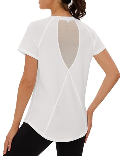 Terecey T-Shirt Sport Femme à Manches Courtes Tee Shirt Maille Col Rond Séchage Rapide Tops de Sport Femme pour Jogging Fitness Yoga