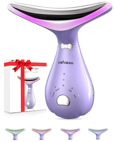 Face Massager Electric Facial Lifting: Skin Tightening Neck Lift Device 4 LED Colors - 3 Massage Modes 45°C Heat EMS Microcurrent Tightening Machine - Anti-Wrinkle Face Toning Firming for Women