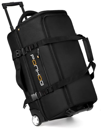 Ponhog Reisetasche mit Rollen - 60 Liter Trolley Sporttasche, Große Rolltasche mit Schuhfach und Wasserabweisend für Reisen, Fitness, Übernachtung, Ausflug, Wochenendausflug, 65cm, Schwarz