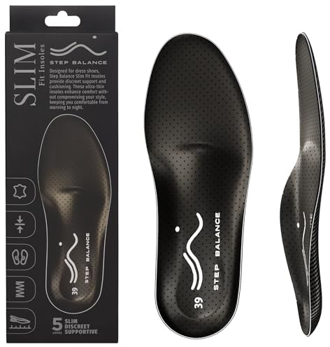 STEP BALANCE Plantillas Ultra Finas 3 mm con Soporte de Arco – Alivio Fascitis Plantar y Dolor de Pies – Piel Natural Premium – Zapatos de Vestir y Calzado Formal – Hombre y Mujer – Talla EU 40