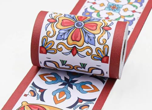VisitRyl Bordi per Carta da Parati Adesivi Mattoncini di fiori rossi 10cm X 1000cm Design Decorativo