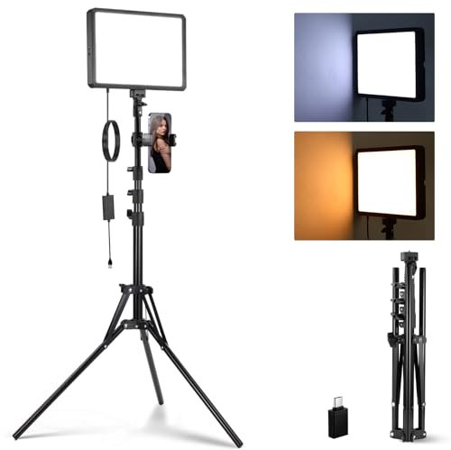 NEEWER BÁSICO Panel LED Video, Kit Iluminacion Estudio Fotografia con 59''/150cm Trípode & Soporte Móvil, 850 LX/0,5 m, Key Light Regulable Bicolor 2700-6500 K, BP300
