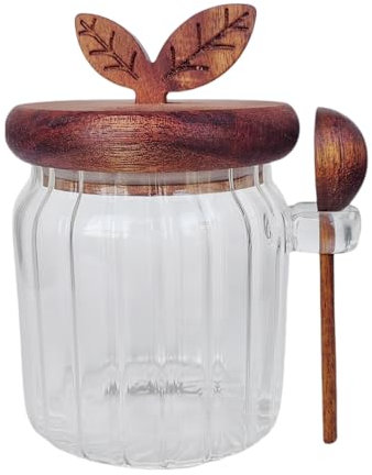 BUITLU Sugar Bowl with Lid and Spoon,17 oz Sugar Container for Coffee Bar, Glass Coffee Canister, Airtight Food Storage Jar, Brown Sugar Container, Cereal Tea Salts Spice Jar