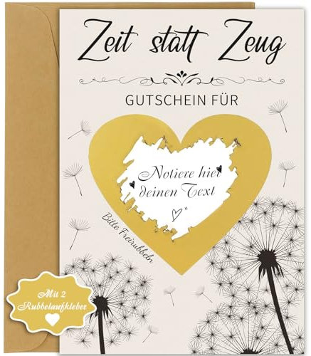 YianHien Rubbelkarten zum Selber Beschriften, Zeit Statt Zeug Rubbellose Selber Machen, Zeit Gutscheine zum Selber Ausfüllen, Gutscheinkarte Wunschgutschein Kinogutschein Reisegutschein, Zeit Schenken