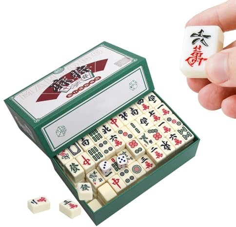 Lotvic Mini Mahjong Set, Mahjong Set, Mini Majong Spiel, Traditionelles Chinesisches Majong mit 144 Majong Steinen, Geeignet für Jung und Alt, Ideal für Familien, Reisen, Partys