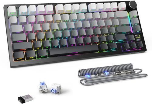 MAMBASNAKE Attack Shark X820 Ultra Mekaniskt Gaming Tangentbord med Kabel/BT/2.4G Trådlöst, QWERTY TKL 75% Gasket Hot-Swap, TFT-skärm & Knob, LIGHTSYNC RGB Backlit, Spiralkabel - Shark Switch/Svart