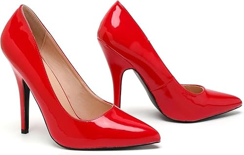 Women's Pointed Toe Stiletto Heel Pumps – Elegant Party, Club & Work Shoes UK 3-12 (Red Patent, UK Footwear Size System, Adult, Women, Numeric, Medium, 12)
