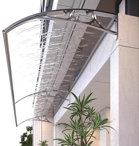 Moderna tettoia curva in policarbonato per portico esterno tenda da pioggia elegante protezione facciata casa (80 x 370 cm / 32 x 14)