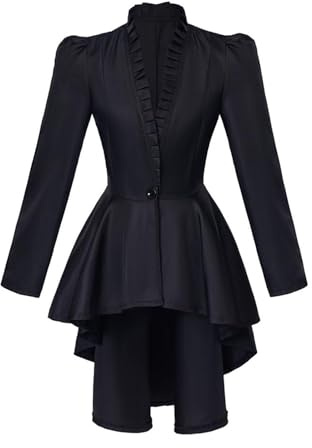 Halloween Costumes Women's Jacket Medieval Retro Gothic Tailcoat Long Sleeved Tailcoat Shirt (Black, L)