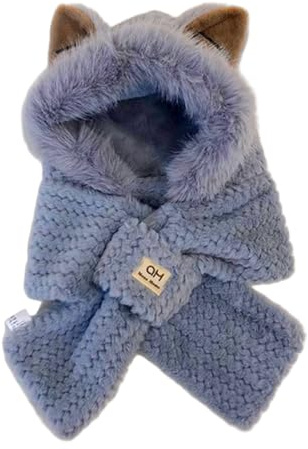 DAVBNM Winter Hats with Scarf Warm Hoodie Set, Warm & Soft Fluffy Trapper Hat, Cute Winter Fox Hat, Cute Animal Paw Earflap(Grey)