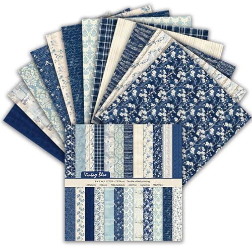Scrapbook papper 24 ark, 15,2 x 15,2 cm, dubbelsidigt mönsterpapper, set för dekorativt papper, flerfärgat hantverk papper för gör-det-själv fotoalbum och scrapbook-dekoration (blå, 6 tum)
