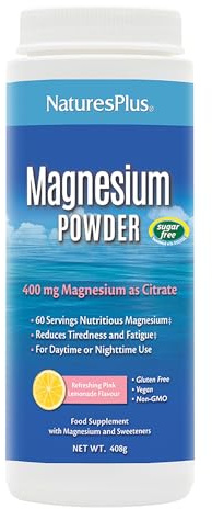 NaturesPlus Magnesium Powder Pink Lemonade Flavour - 400mg Highly Bioavailable Magnesium - Energy and Relaxation for Mind and Body - Vegan, Gluten Free, Sugar Free - 60 Servings