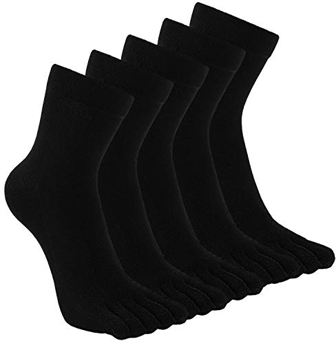 TEENLOVEME® Herren Zehensocken Baumwolle Männer Five Fingers Socken Sport laufende Zehe Socken, Schwarz,5 paar,Gr.39-44