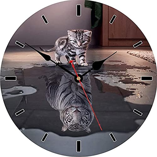 VIKMARI Wanduhr Silent-Non Ticking - Laufendes Pferd Muster Küche Quarz-Batterie Betrieben Runde Uhr 8 Inch Katze und Tiger