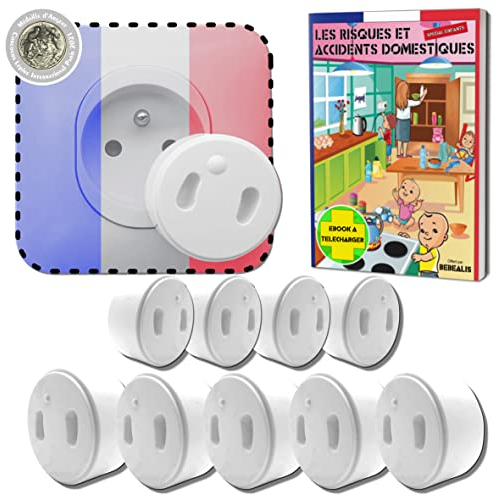 [Pack x10] Cache Prise Bebe Français [ sans Clef Ni Adhésif] - INVENTÉ ET FABRIQUÉ en France - Guide Sécurité Bébé - Protection Enfant - Cache-Prise Électrique Maison Puériculture