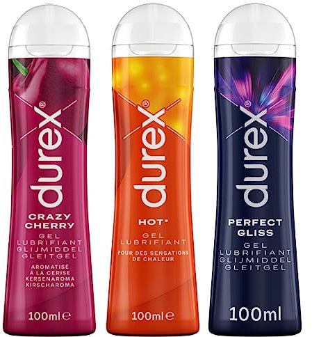 Durex Lot de 3 Gels Lubrifiants Sexuels – Gel Cherry - Hot Chauffant - Perfect Gliss Lubrifiant Anal - 3x100ml