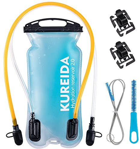 KUREIDA Doppelte Trinkblase 2 Liter, auslaufsichere 2 l Wasserblase, BPA-freies Trinkgefäß für Trinkrucksack zum Wandern, Tragen von Wasser und Elektrolyten