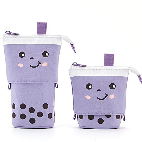 TOYESS - Astuccio Telescopico per Matite a Forma di Tè al Latte per Bambina e Bambino, Telescopica Astuccio Portapenne in Tela per Bambini, Ragazze e Ragazzi, Viola