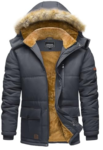 TACVASEN Chaquetas de Hombre Chaqueta Informal de Invierno Chaqueta de Lana Cálida Cazadora de Lucio Chaquetas de Pesca para Acampar Gris,XL