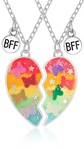 Hifot 2 Piezas Collares de la Amistad, Collar Corazon Cadena Plata Mujer, Collares de Mejores Amigas para 2 Niña Bff Regalos Personalizados Accesorios de Amistad