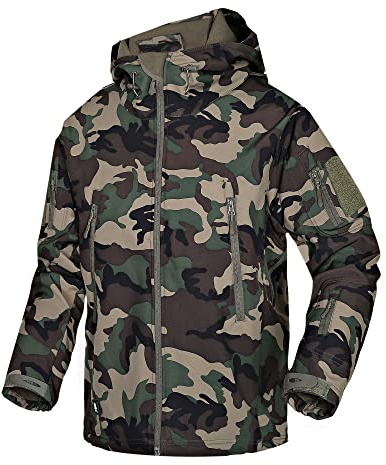 Wuzfully - Chaqueta, para Hombre, Softshell, Militar, Táctica, Impermeable, de Invierno, Polar, con Capucha, Abrigo, con Bolsillos, Multifunción