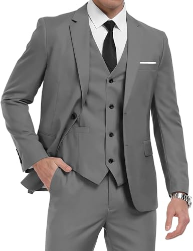 Wangyue Mens Suits 3 Piece Slim Fit Wedding Suits for Men Formal Business Suit Prom Dress Tuxedo Dinner Party Grey