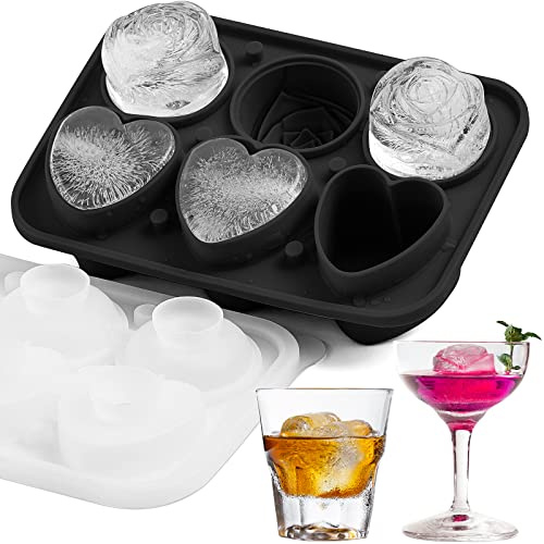 Rosor & hjärtan isbitsform, MEETRUE ros isbitsform silikon isbitsbehållare med klart trattlock, nyhet isbitsform isbitsbehållare för cocktails whiskydrycker, grön