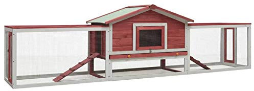 SHUJING Kaninchenstall, Hasenstall, Hasenkäfig, Kaninchenställe,Tierhaus, Kleintierstall, Kaninchenhaus, Haustierstall, Kaninchen Häuser, Rot 310x70x87 cm Kiefer & Tanne Massivholz