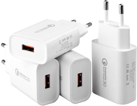 4 Stücke USB Ladegerät, 18W Quick Charge 3.0 Schnellladegerät Ladestecker für Samsung Galaxy S23 S22 S21 S20 FE S10 S9 S8 S7 S6 A03 A13 A34 A71 A51 A53 Z Flip3 Z Fold2 5G, Huawei, Xiaomi, Handy
