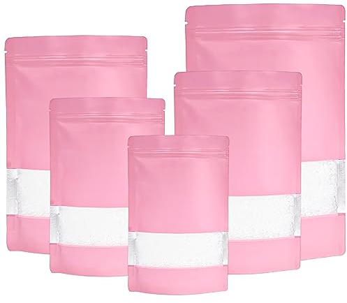 50 sacchetti in Mylar richiudibili con finestra, sacchetti rosa a prova di odore, sacchetti in foglio di alluminio, riutilizzabili, in Mylar sigillati a caldo, per la conservazione degli alimenti (14